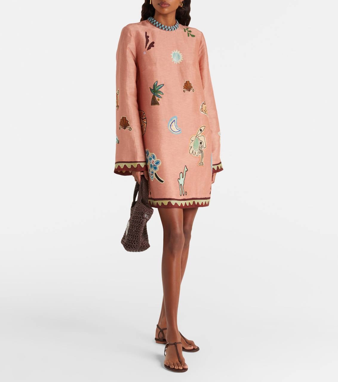 ALM Laurence Linen-Silk Long Sleeve Mini Dress