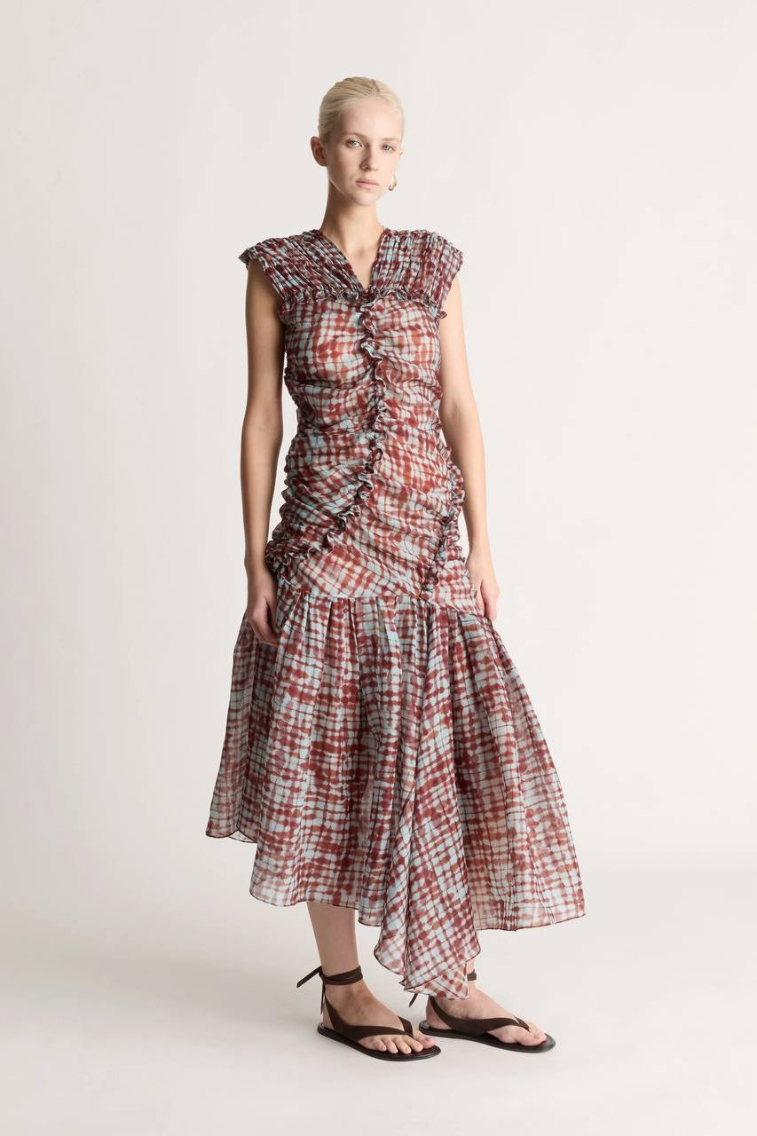 LM Lotte Ruched Drop Waist Midi Dress