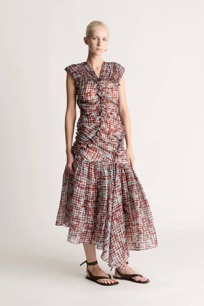 LM Lotte Ruched Drop Waist Midi Dress