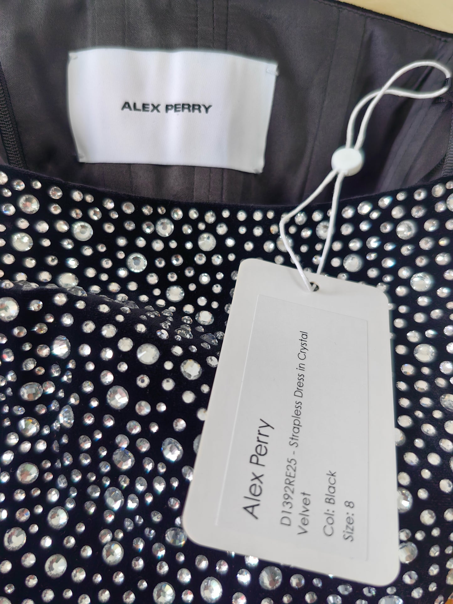 AP Black Strapless Crystal Embellished Velvet Midi Dress