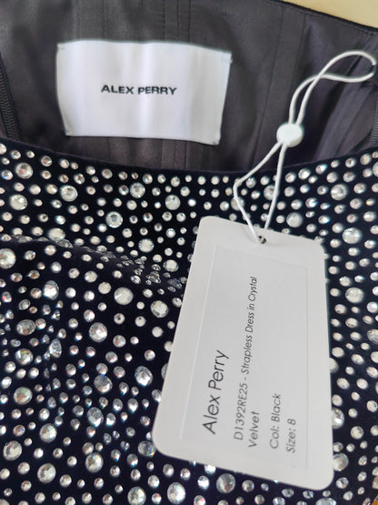 AP Black Strapless Crystal Embellished Velvet Midi Dress