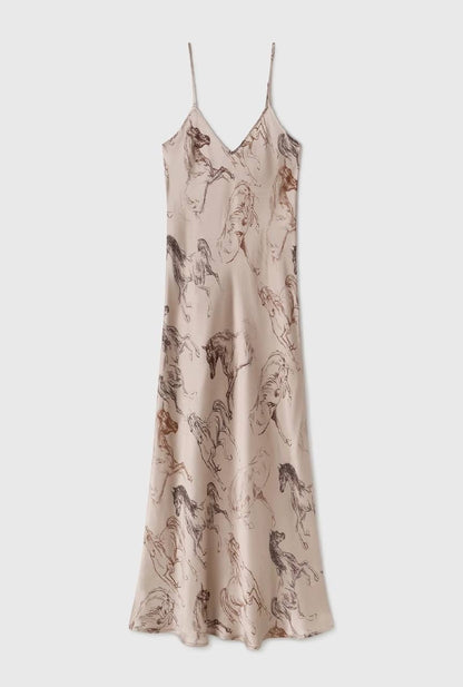 (PART 2/2) SL 90s Silk Slip Midi Dress Animal Prints: Wolves, Leopard, Wild Horses