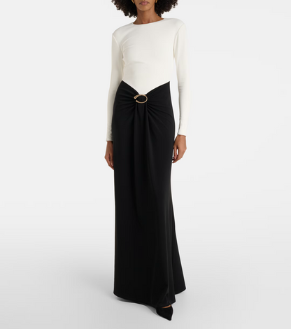 RM Waterfall Twist Drape Contrast Jersey Gown Maxi Dress in Black/white