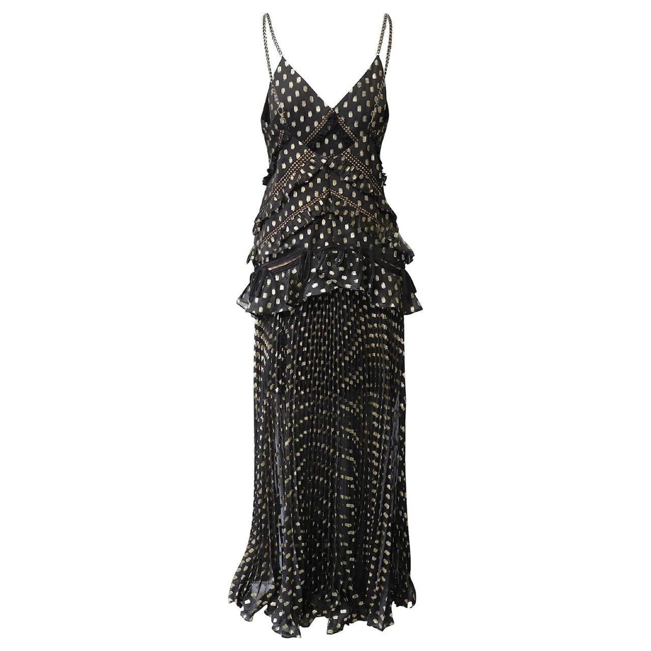 SP Black Metallic Gold Polka Dot Maxi Dress