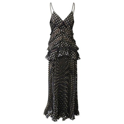 SP Black Metallic Gold Polka Dot Maxi Dress