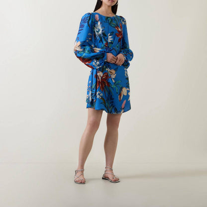 FR Blue Surreal Flowers Viscose Wrap Mini Dress