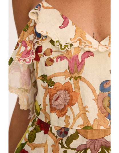 ALM Nissa Ruffle Linen Strappy Midi Dress