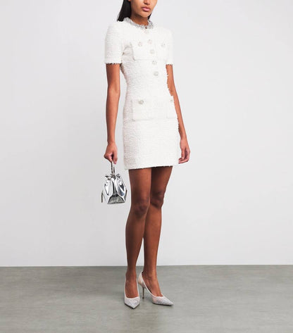 SP Ivory Textured-Knit Mini Dress