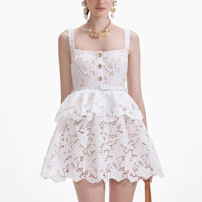 SP White Lace Tiered Mini Dress