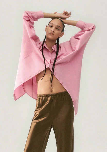 10 COLOURS! Unisex SL Cotton Silk Round Oversized Shirt