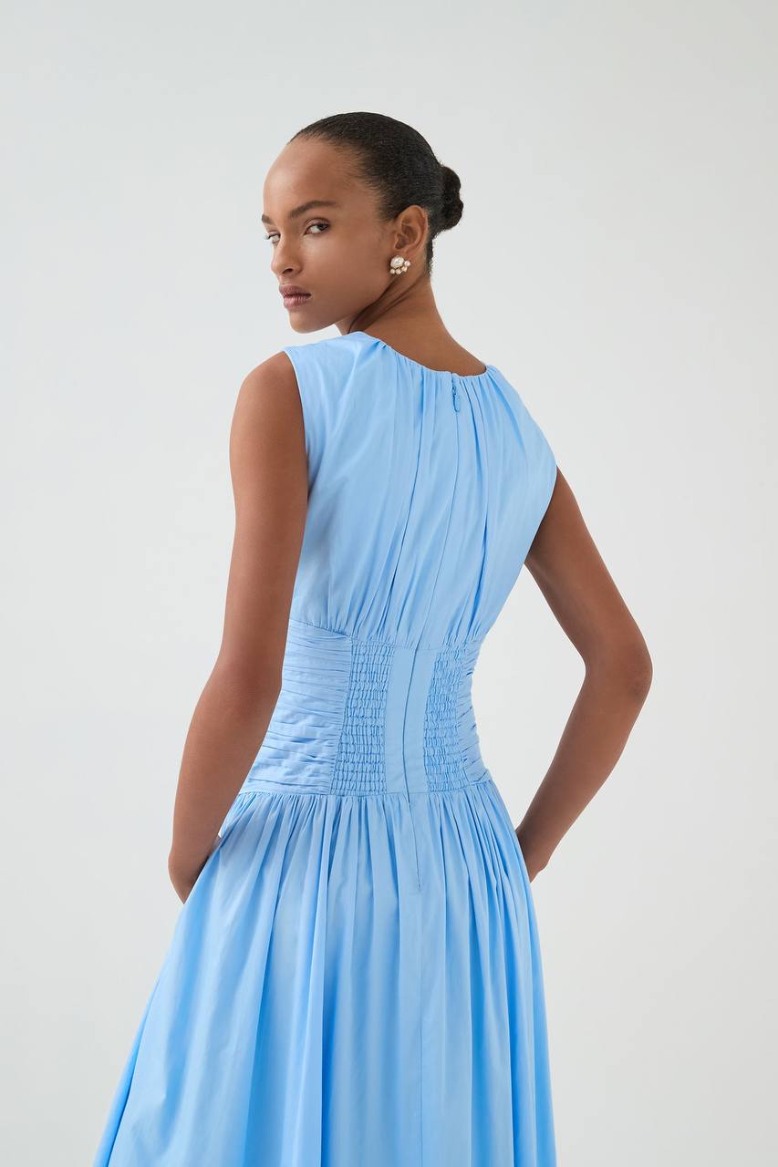 AJ Agatha Knot Waist Cotton Midi Dress