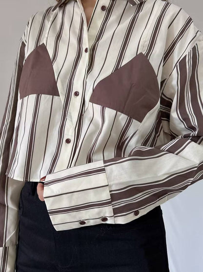 STL Cannoli Striped Cropped Long Sleeved Shirt