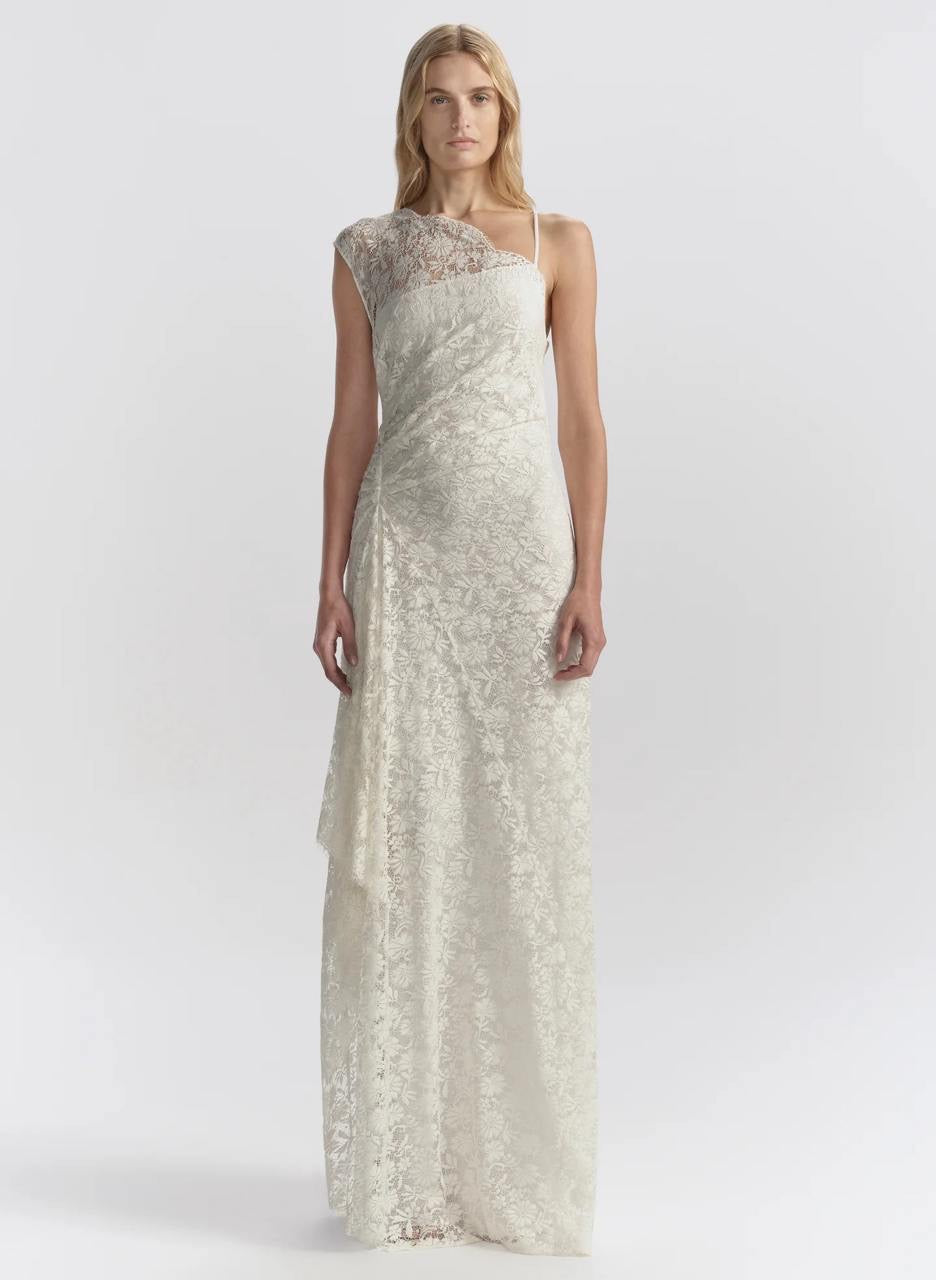 ALC Gia One Shoulder Lace Gown Maxi Dress