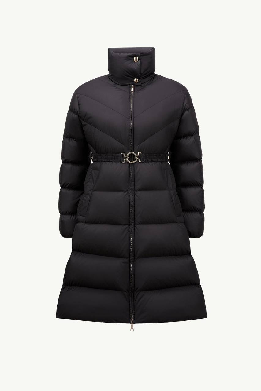 MC Brou Diagonal-Quilted Belted Long Down Jacket