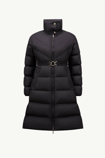 MC Brou Diagonal-Quilted Belted Long Down Jacket
