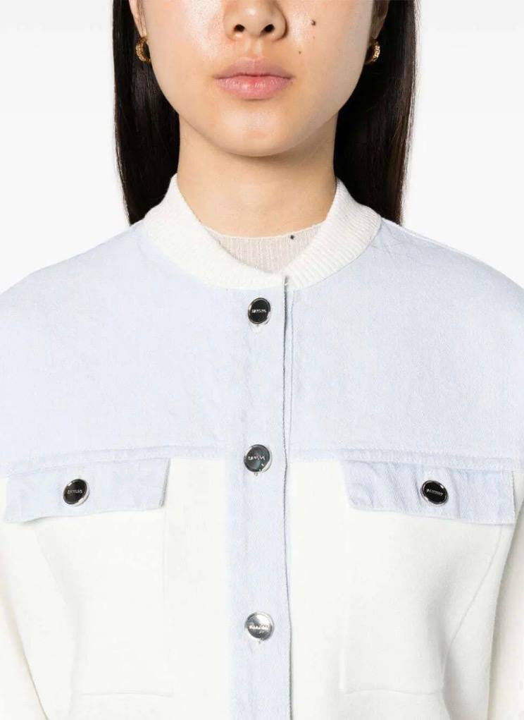 SD Dual-Material Coatigan Bomber Jacket in white/blue
