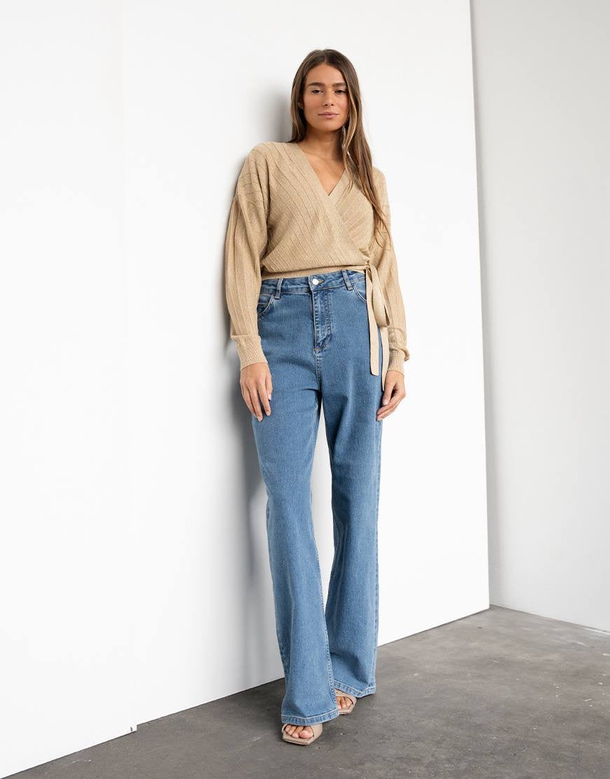 BA Braty Viscose-blend Metallic Wrap Around Cardigan Sweater