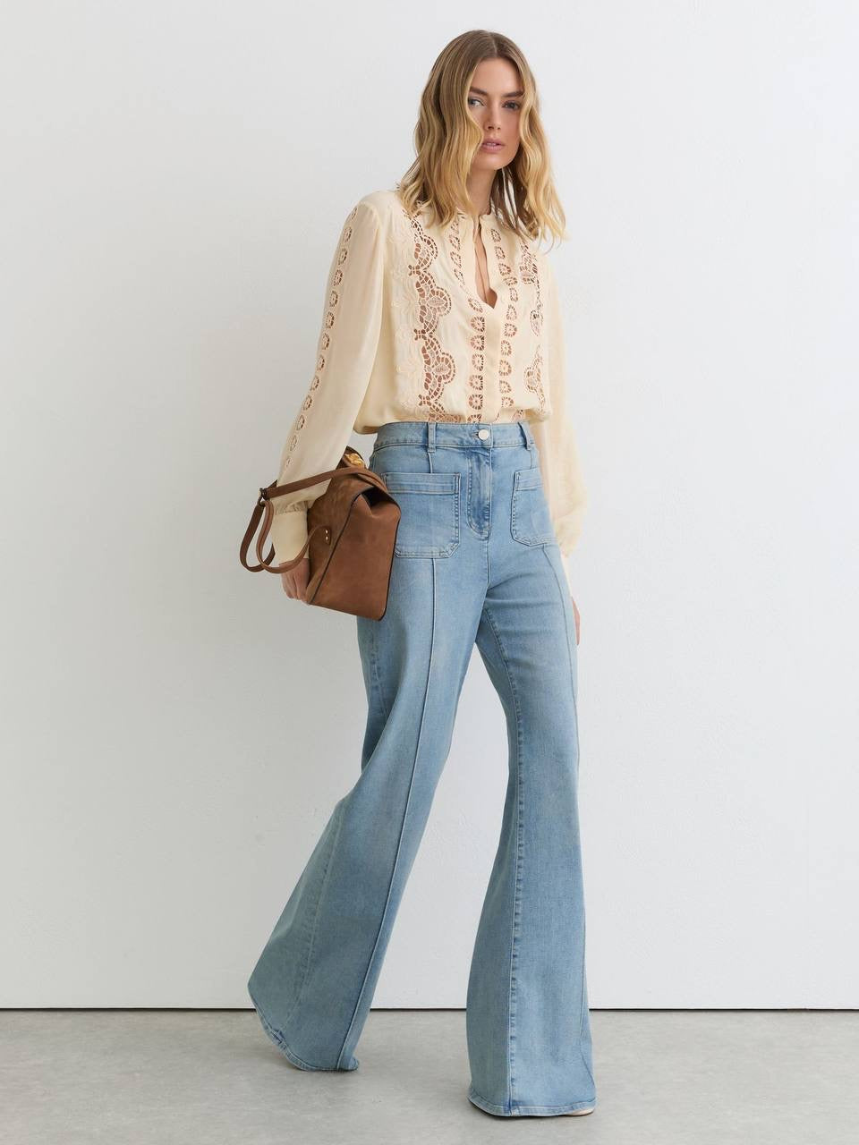 RS Mia Cutwork-Embroidery Sheer-Sleeve Blouse Top