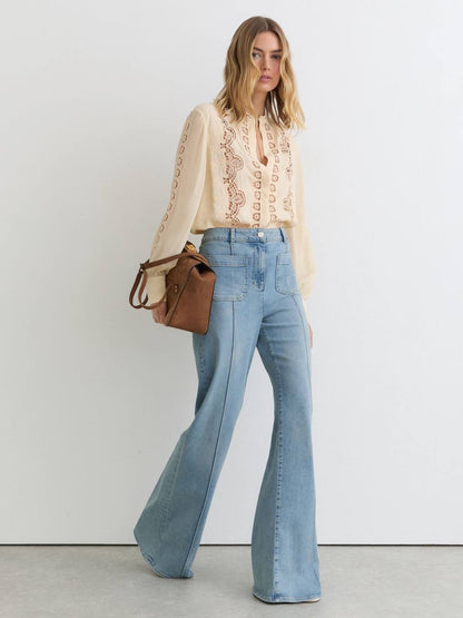 RS Mia Cutwork-Embroidery Sheer-Sleeve Blouse Top