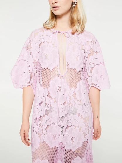 ML Lola Cotton-blend Sheer Lace Short Sleeve Midi Dress
