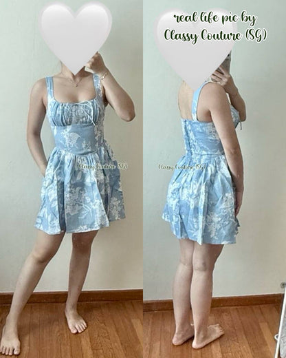 Ref Daria Linen Mini Dress in Angelic Blue Floral