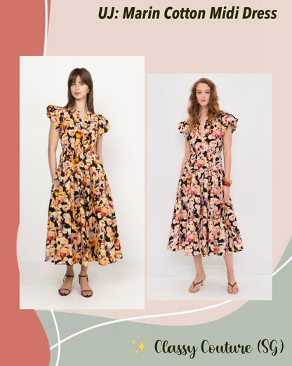 UJ Marin Puff Sleeve Cotton Midi Dress