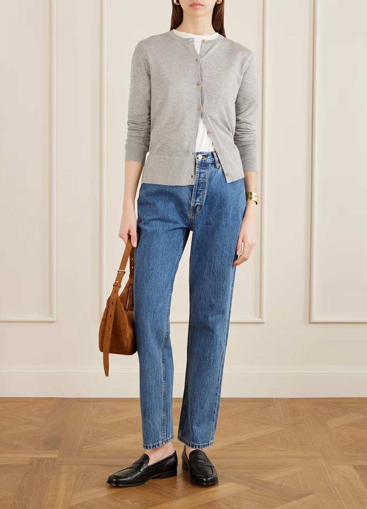 TOT Fine Knit Tencel-cashmere Slim Cardigan