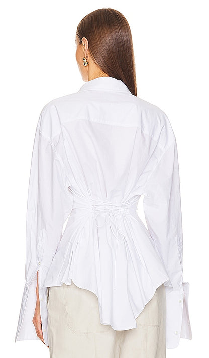 HS Cotton Poplin Lace Back Shirt Top in White