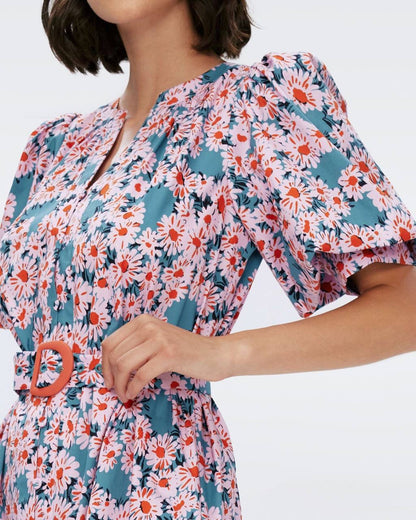 DVF Laena Cotton-blend Belted Midi Dress