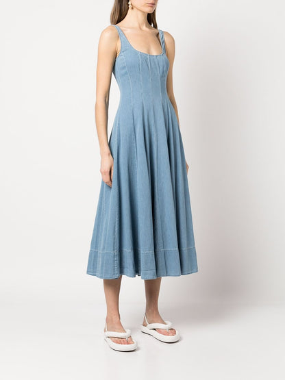 STA Wells Cotton Midi Dress in Light Wash Denim