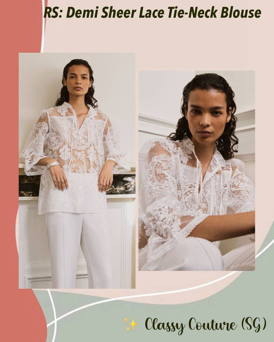 RS Demi Sheer Lace Tie-Neck Blouse Top