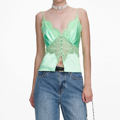 SP Green Satin Lace Cami Top