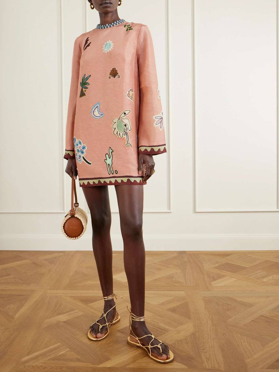 ALM Laurence Linen-Silk Long Sleeve Mini Dress