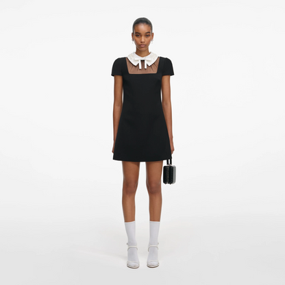 SP Black Crepe Bow Collar Mini Dress