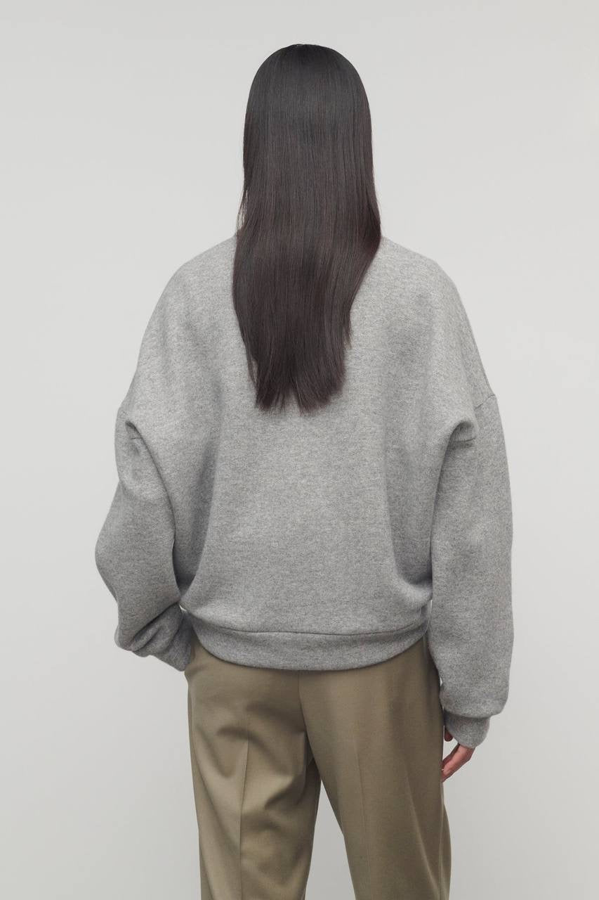 TR Corzas Cashmere-Cotton Polo Sweatshirt Long Sleeve Top in Grey