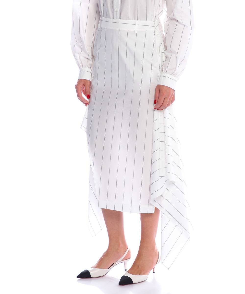 TB Striped Tech Poplin Tie Front Midi Skirt