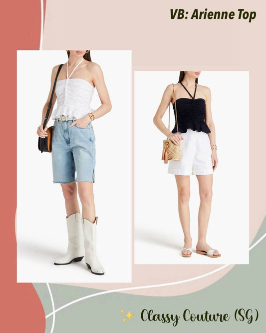 VB Arienne Stretch-Cotton Halter Peplum Top