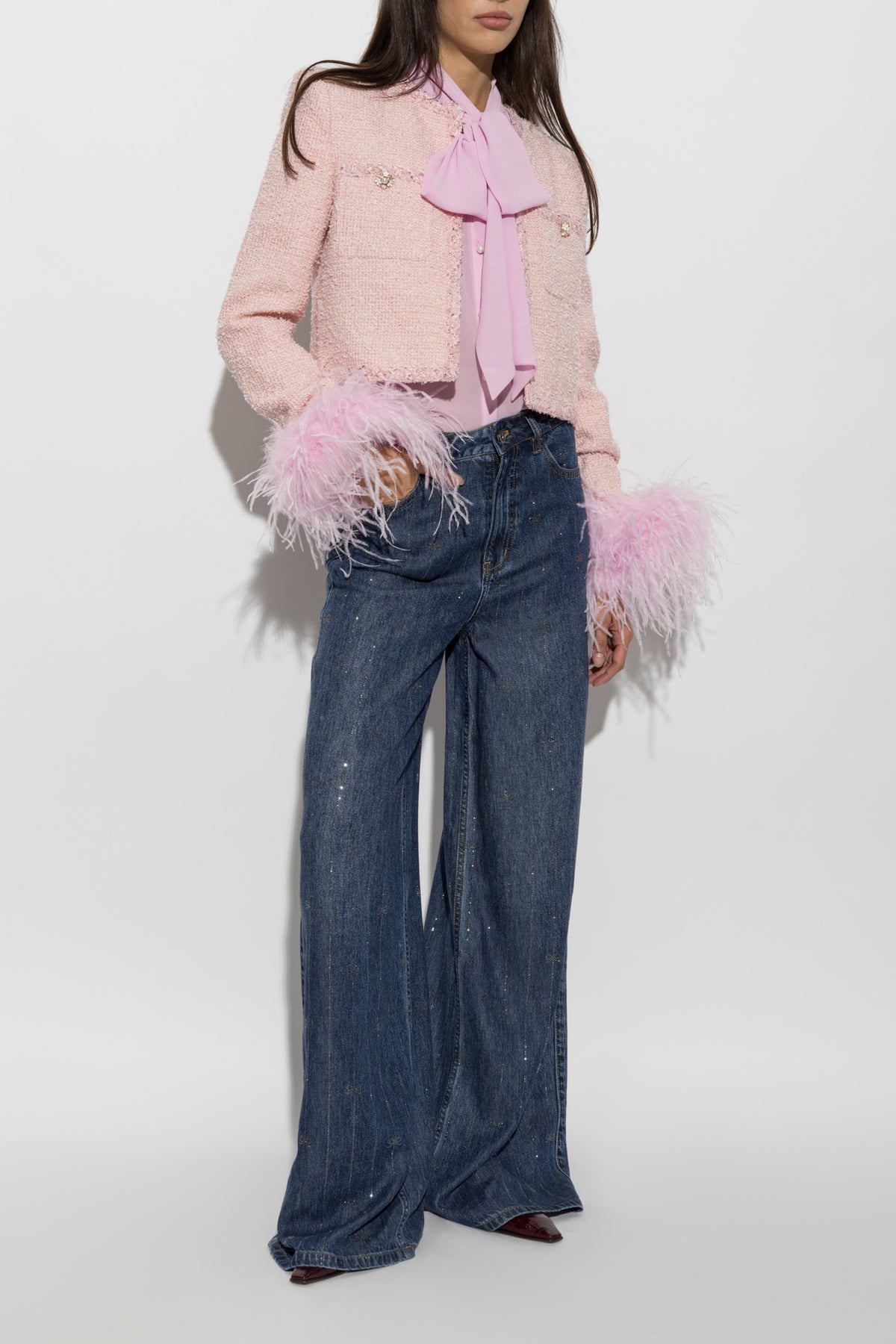 SP Pink Cropped Boucle Tinsel Jacket | Mini Skirt | Set