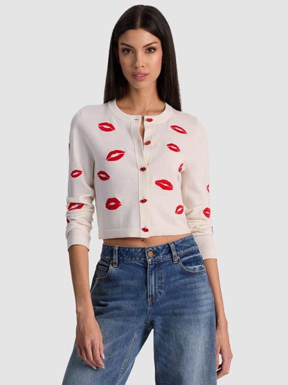 AO Daroda Lip Stretch-Wool Cardigan Sweater