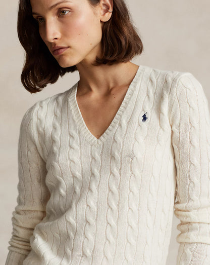 RL Cable Knit Wool Cashmere V Neck Jumper