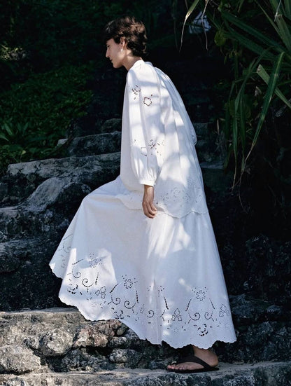 SE x EDI Long Line Embroidered Blouse | Midi Skirt