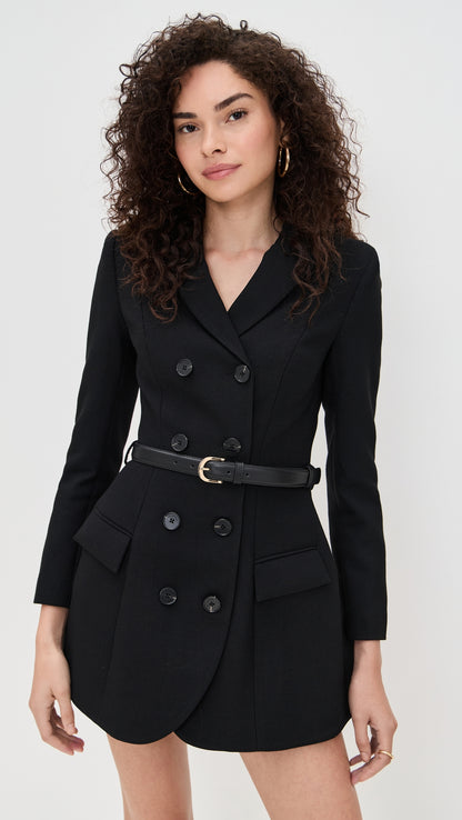 Black Wool Crepe Double-breasted Blazer Mini Dress