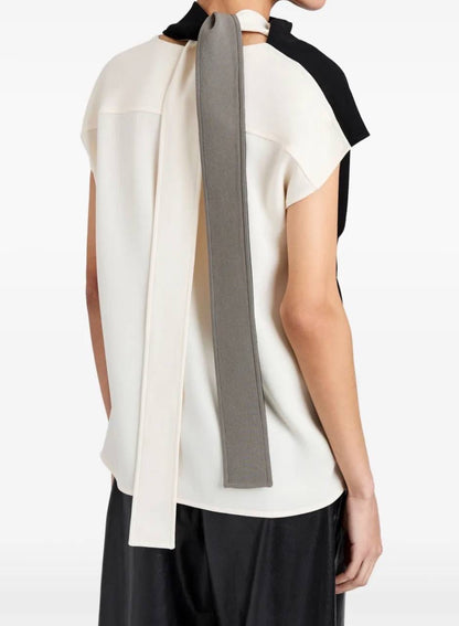 PS Elsa Asymmetric Crepe Cap Sleeve Color Block Top