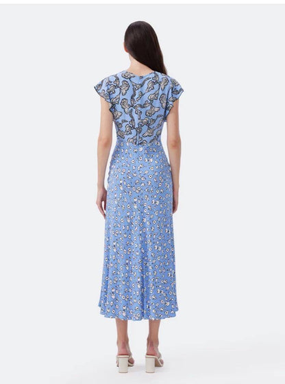 DVF Margeaux Flutter Sleeve Viscose Midi Dress