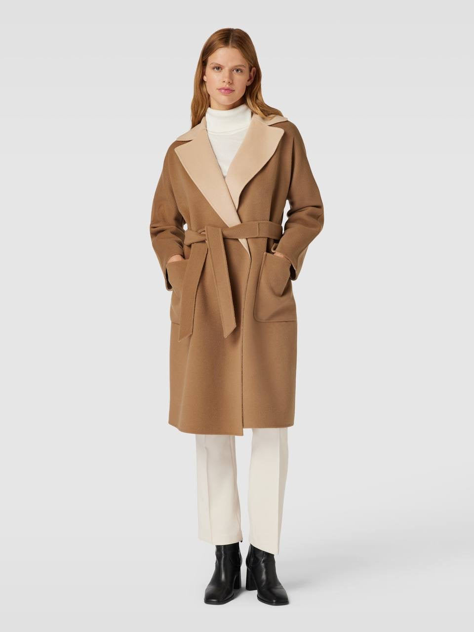SALE! MM Reversible Rail Belted Wool Coat in Cream/Camel