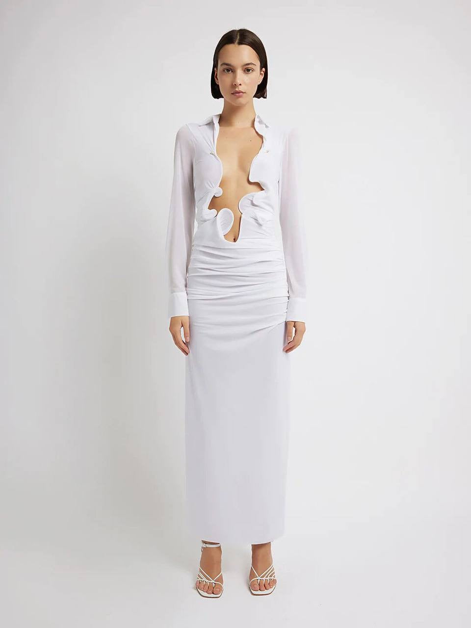 CE Venus Plunge Jersey Molded Cutout Shirt Maxi Dress