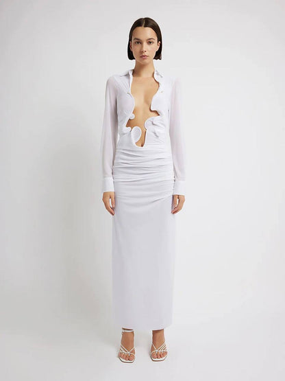 CE Venus Plunge Jersey Molded Cutout Shirt Maxi Dress