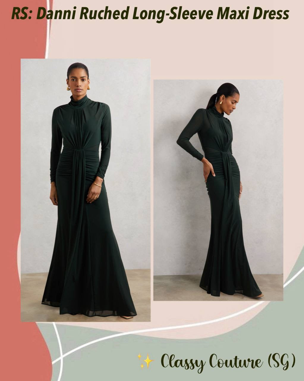 RS Danni Ruched Long-Sleeve Maxi Dress