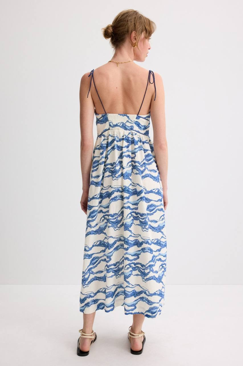 HFM Ember Tie Shoulder Cotton-Linen Midi Dress