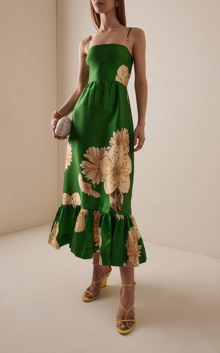 ALM Sage Printed Satin Midi Dress